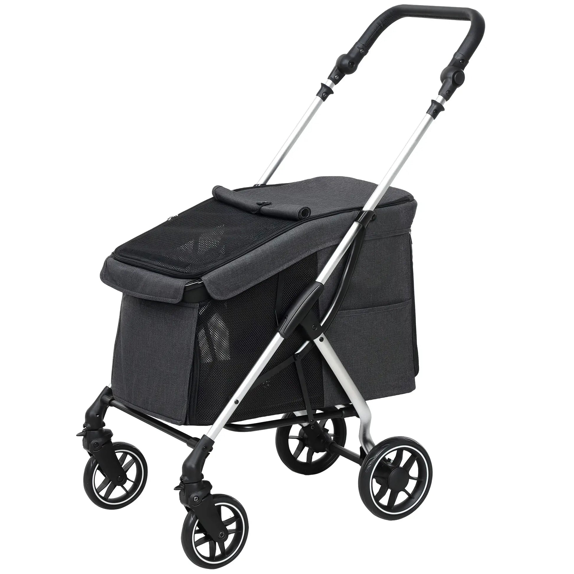 Nancy's Collegno Hondenwagen - Hondenbuggy - Kattenbuggy - Reiswagen voor Huisdieren - Grijs / Zilver