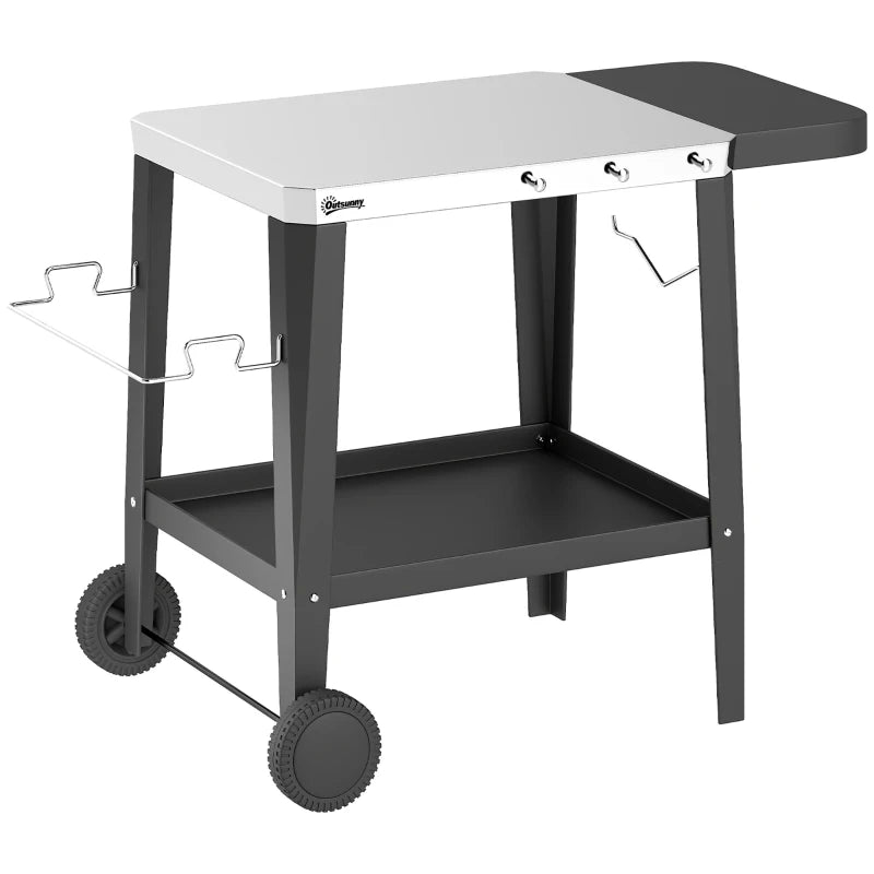 Nancy's Savigliano Serveerwagen - Barbecuewagen - Trolley voor buiten - Zwart - RVS - ± 115 x 65 x 80 cm