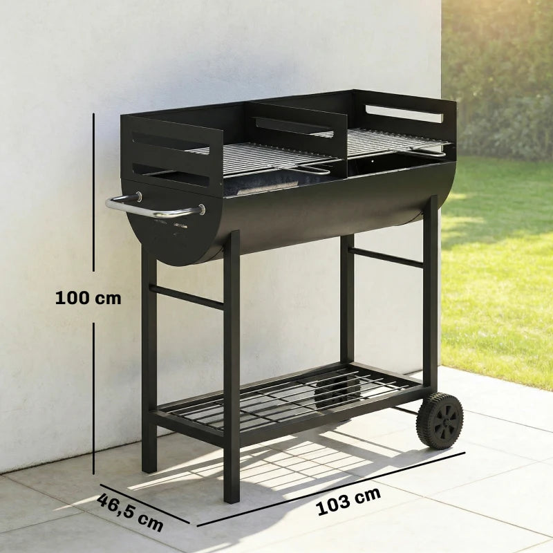 Nancy's Seccheto Houtskoolbarbecue - BBQ - Barbecue - In hoogte verstelbare grillroosters - Draagbaar ontwerp met wielen - Zwart