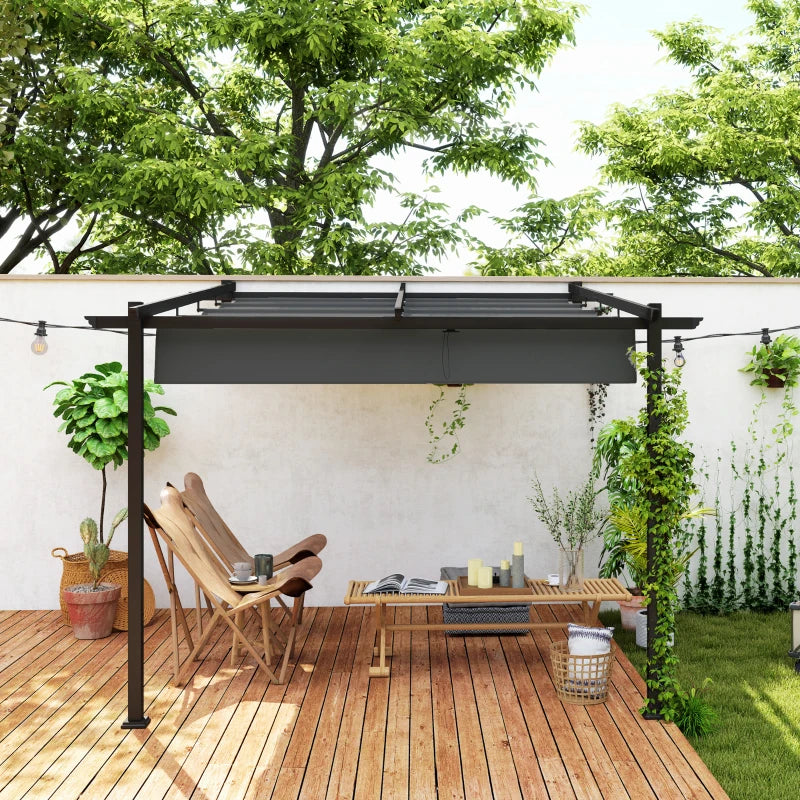 Nancy's Susegana Terrasoverkapping - Uitschuifbaar dak - Paviljoen - UV-Bescherming - Grijs - ± 295 x 295 x 200/230 cm