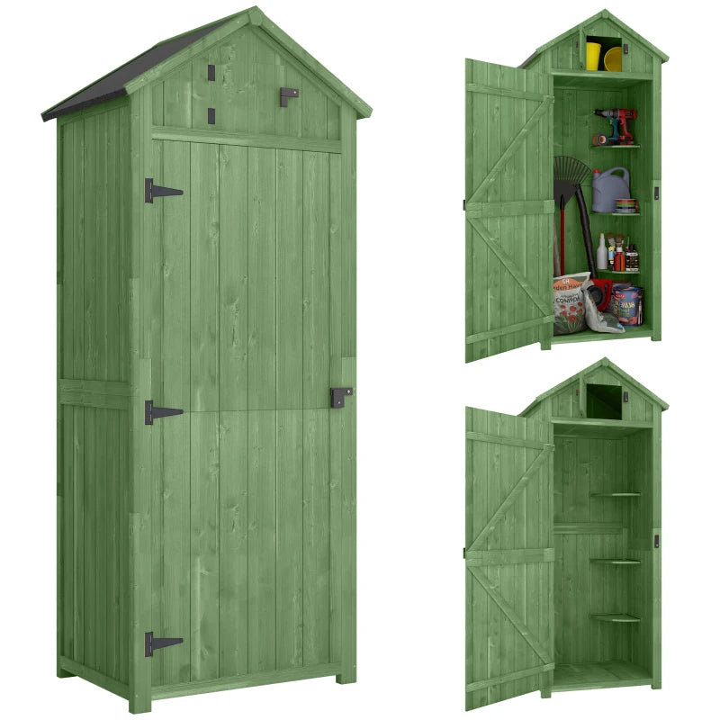 Nancy's Schenna Tuinkast - Tuinschuur - Gereedschapsschuur - Groen - Dennenhout - ± 75 x 55 x 180 cm