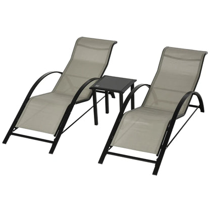 Nancy's Cabreira Ligbed - Loungebed - 3-Delige Set Met 2 Ligbedden + Bijzettafel - Grijs / Zwart