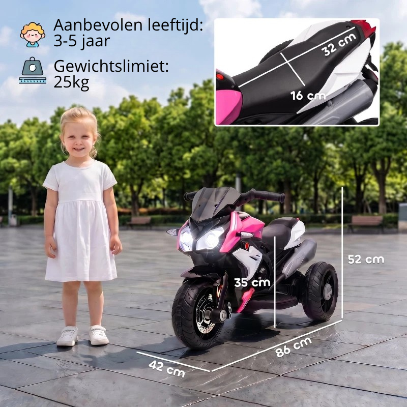 Nancy's Torcegno Elektrische Motorfiets voor kinderen - Kindermotor - Kindermotorfiets - 3 km/u - Roze