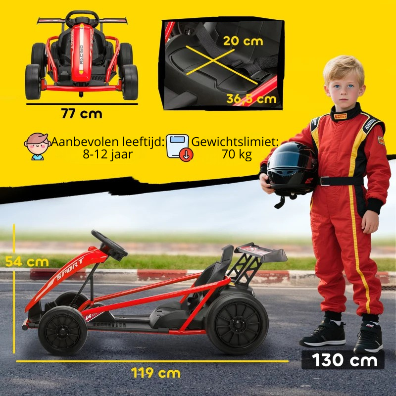 Nancy's Peveragno Elektrische auto voor kinderen - Elektrische skelter - Kinderauto - Elektrische kart - 6-13 km/u - Rood