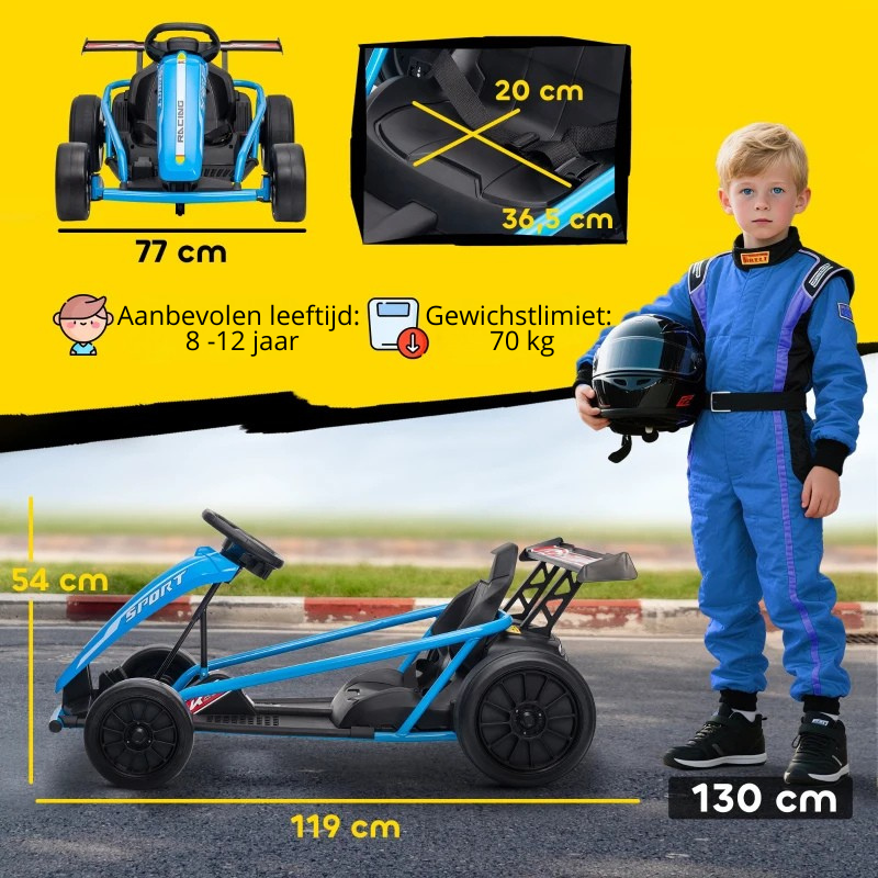 Nancy's Peveragno Elektrische auto voor kinderen - Elektrische skelter - Kinderauto - Elektrische kart - 6-13 km/u - Blauw