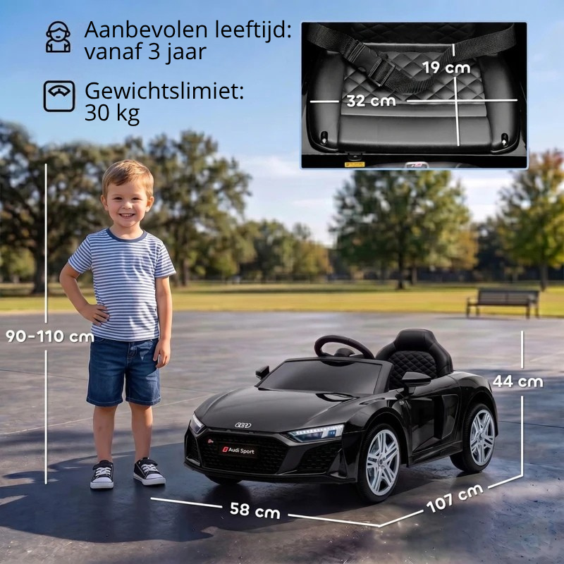 Nancy's Tonadico Elektrische Kinderauto - Audi R8 voor Kinderen - 3 Snelheidsstanden - Zwart