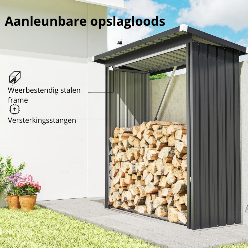Nancy's Morgex Haardhoutopslag - Brandhout Opslag - Houtopslag - Donkergrijs - Staal