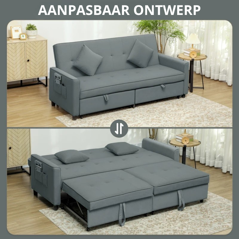 Nancy's Ottaviano Slaapbank - Logeerbed - Verstelbare rugleuning - Grijs - Fluweel look