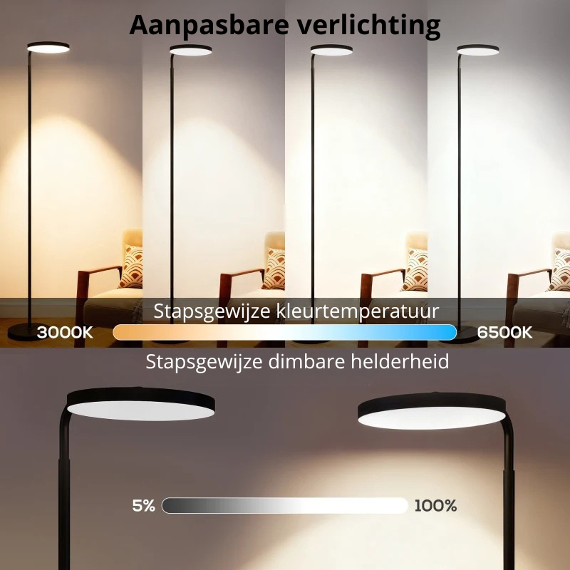Nancy's Pareto Vloerlamp - Staande Lamp - Aanpasbare LED-Verlichting - Draaibare Kop - Zwart - Staal