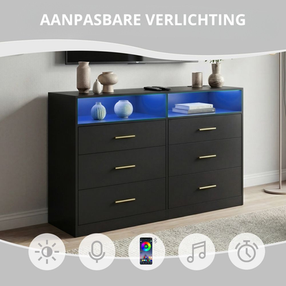 Nancy's Strongoli Commode - Ladekast - Opbergkast - LED-Verlichting - Zwart - ± 120 x 40 x 80 cm