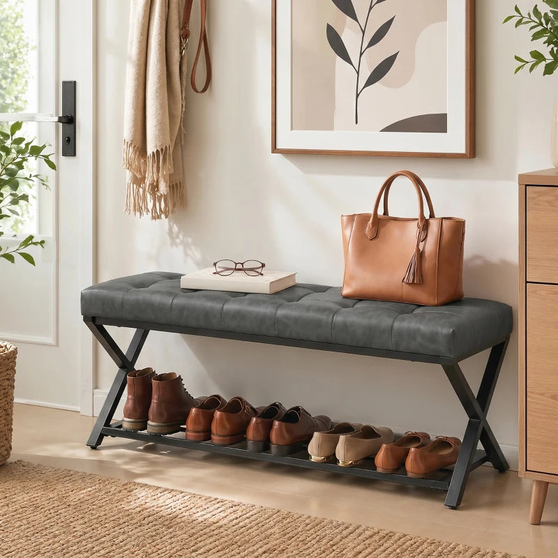 Nancy's Sperlonga Schoenenbank - Schoenenrek - Open opbergruimte - Grijs / Zwart - ± 110 x 35 x 45 cm