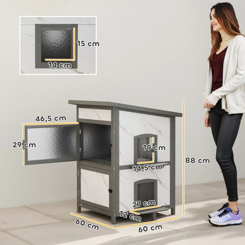 Nancy's Pesaro Kattenhuis - Kattenvilla - Kattengrot - Grijs / Wit - Dennenhout - ± 60 x 60 x 90 cm