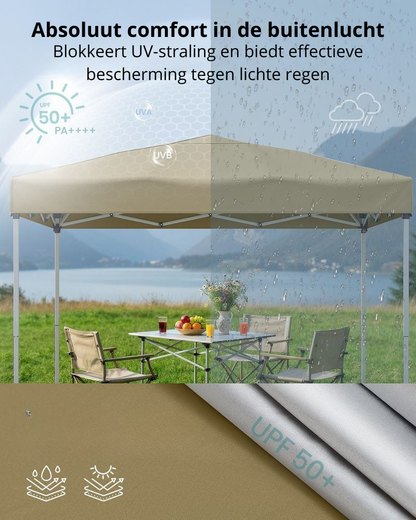 Nancy's Rubano Partytent - Tuintent - Opvouwbaar frame - Zonwering - Draagbaar - Beige - ± 300 x 300 x 260 cm
