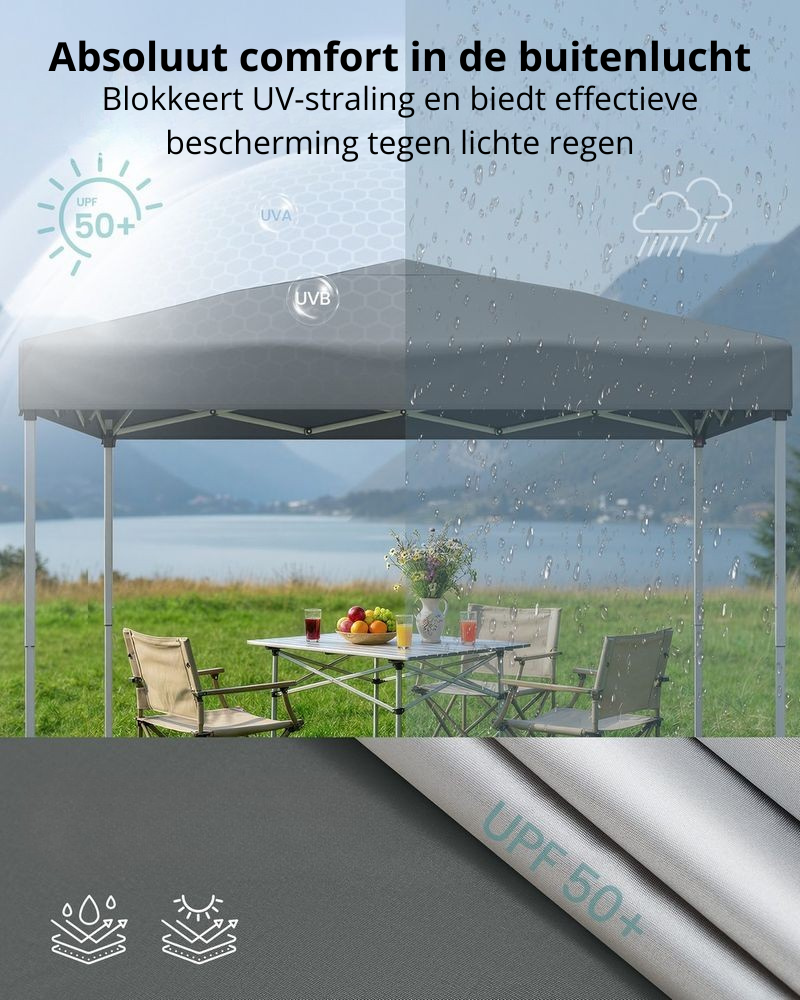 Nancy's Rubano Partytent - Tuintent - Opvouwbaar frame - Zonwering - Draagbaar - Grijs - ± 300 x 300 x 260 cm
