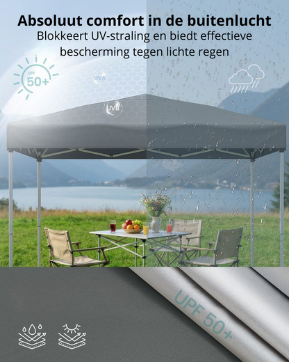 Nancy's Rubano Partytent - Tuintent - Opvouwbaar frame - Zonwering - Draagbaar - Grijs - ± 300 x 300 x 260 cm