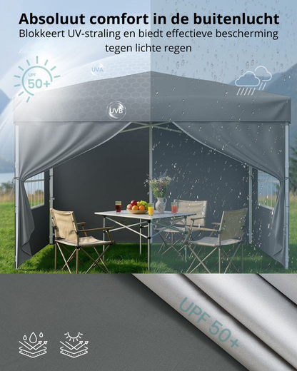 Nancy's Rubiana Partytent - Tuintent - Zonwering - Opvouwbaar - Grijs - 300 x 300 x 260 cm
