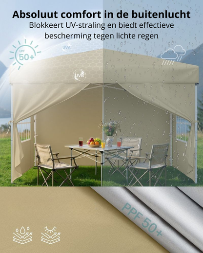 Nancy's Ruffre Partytent - Tuintent - Afneembare zijwanden - Zonwering - Opvouwbaar en draagbaar - Beige - 300 x 300 x 260 cm