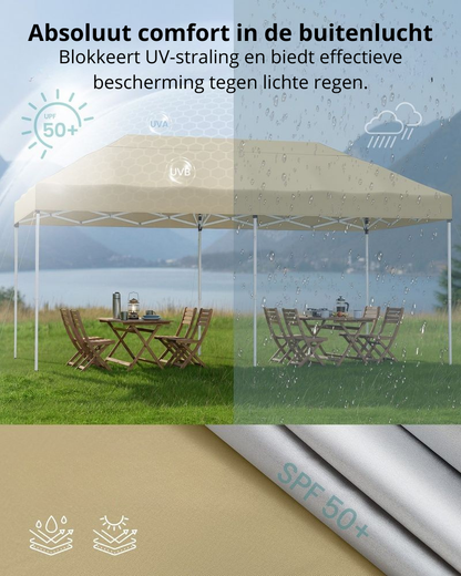 Nancy's Rufina Partytent - Tuintent - Afneembare zijwanden - UV-Wering - Opvouwbaar - Beige - 600 x 300 x 260 cm