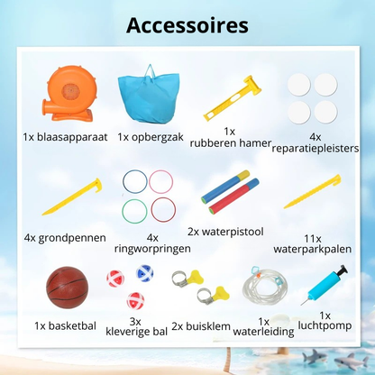 Nancy's Romallo Springkussen - 8-in-1 speelparadijs - Glijbaan - Waterkanon - Zwembad / Ballenbak - Meerkleurig - 405 x 345 x 235 cm