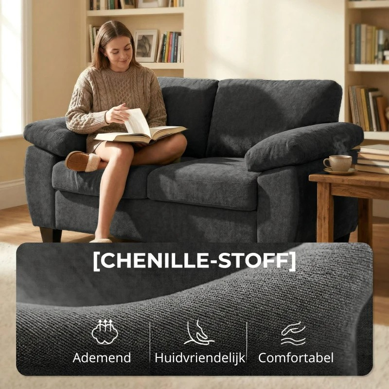 Nancy's Senigallia 2-Zitsbank - Tweezitsbank - Woonkamerbank - Donkergrijs - Chenille - ± 155 x 75 x 80 cm