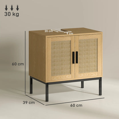 Nancy's Castelmola Wastafelkast - Badkamerkast - Wastafelmeubel - Eiken - Rotan - ± 60 x 40 x 60 cm