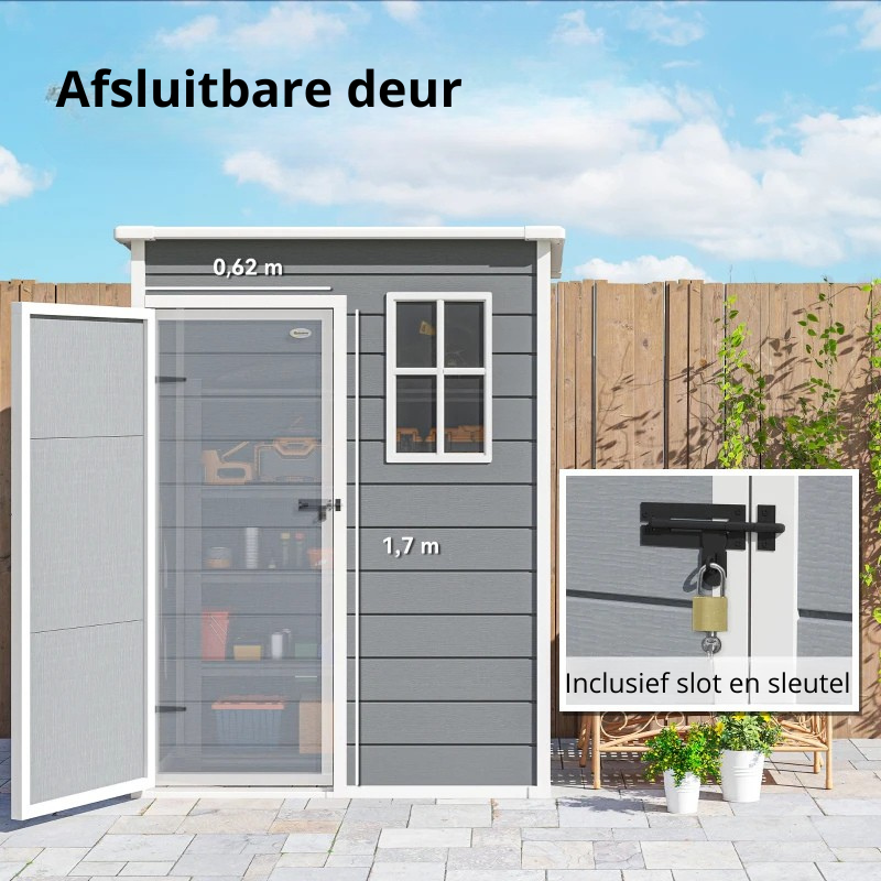 Nancy's Montazzoli Opbergschuur - Tuinhuisje - Schuur - Gereedschapsschuur - Grijs - ± 150 x 90 x 193/184 cm