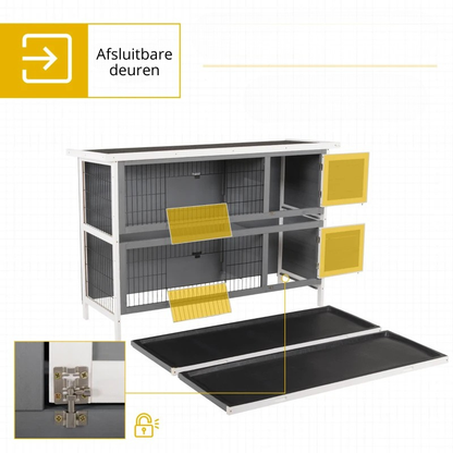 Nancy's Perfugas Dierenverblijf - Dierenhok - Konijnenhok - Grijs - Dennenhout - ± 135 x 50 x 95 cm