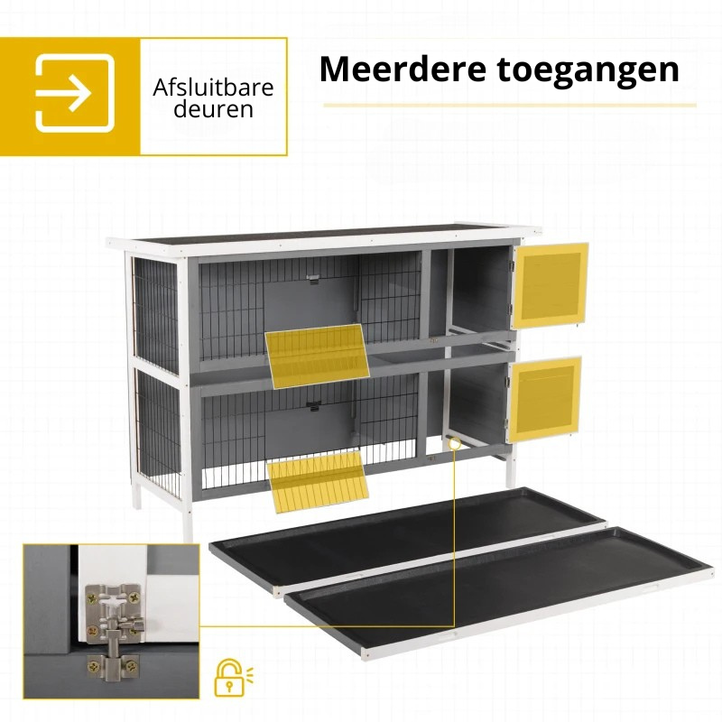 Nancy's Pistoia Dierenverblijf - Dierenhok - Konijnenhok - Weerbestendig - Grijs - Dennenhout - ± 135 x 50 x 95 cm