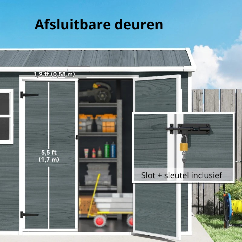 Nancy's Sabbioneta Opbergschuur - Tuinschuur - Gereedschapsschuur - Grijs - Aluminium - ± 245 x 130 x 200 cm