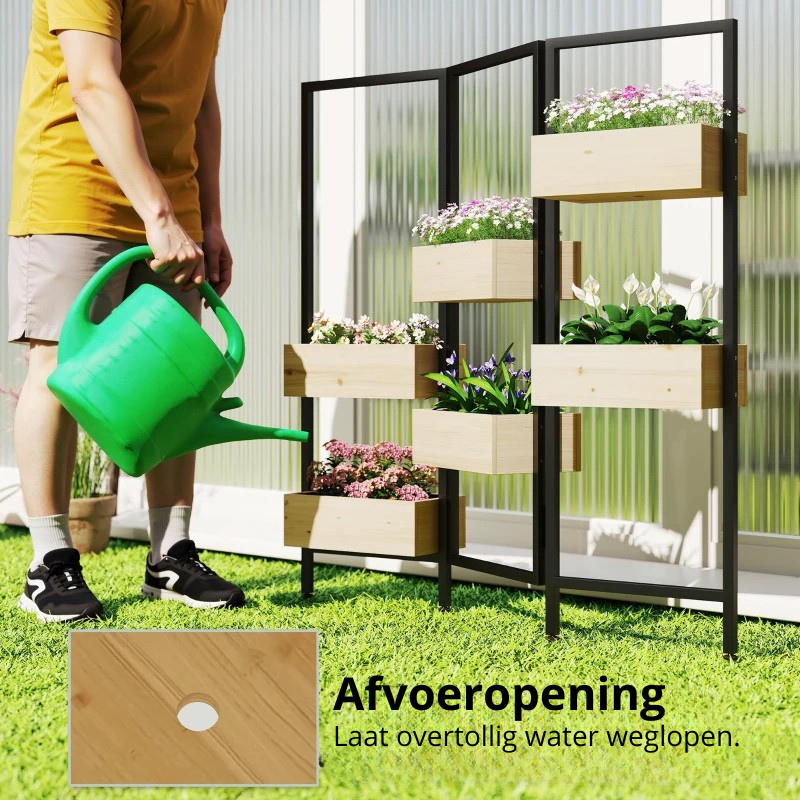 Nancy's Porrena Plantenbak - Bloembak - Plantenrek - 6 Plantenbakken - Dennenhout - 115 x 20 x 110 cm