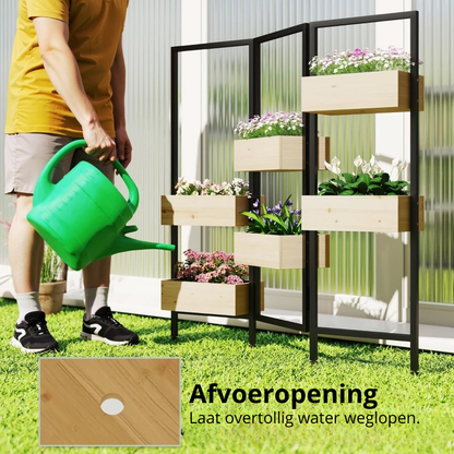 Nancy's Porrena Plantenbak - Bloembak - Plantenrek - 6 Plantenbakken - Dennenhout - 115 x 20 x 110 cm