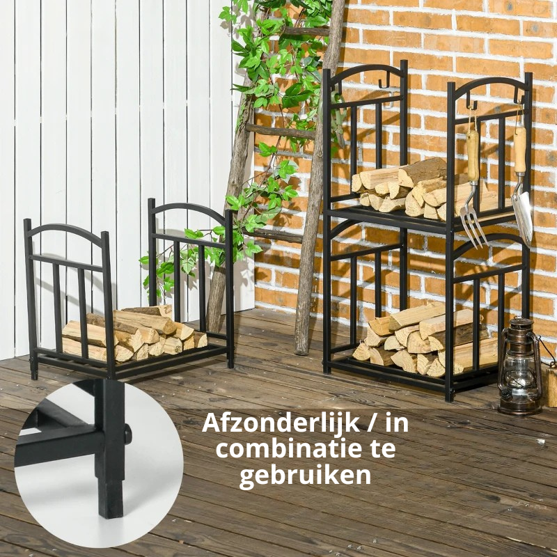 Nancy's Morrovalle Haardhoutrek - Houtopslag - Brandhout Rek - Houtrek - Zwart - Staal