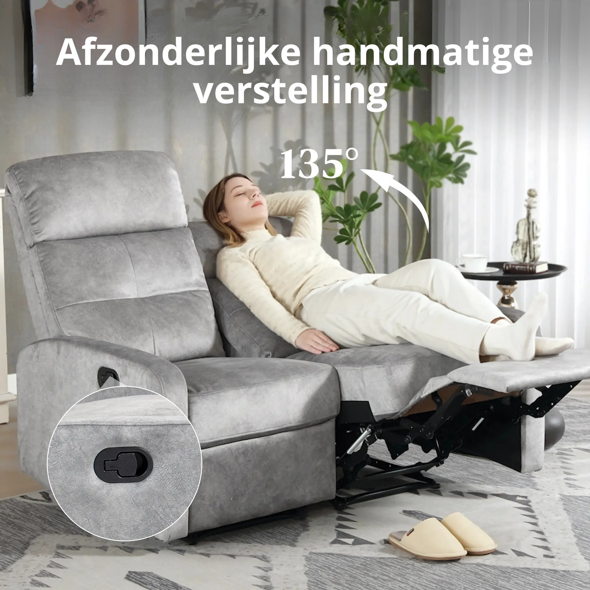 Nancy's Crevalcore Dubbele Relaxfauteuil - Loungestoel - Relaxstoel - Individueel Verstelbare Rugleuning -Grijs