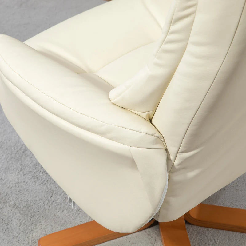 Nancy's Creixomil Relaxfauteuil - Relaxstoel - Ligstoel - Verstelbare Rugleuning - Schommelfunctie -Met Voetenbankje - Roomwit - Kunstleer / Hout