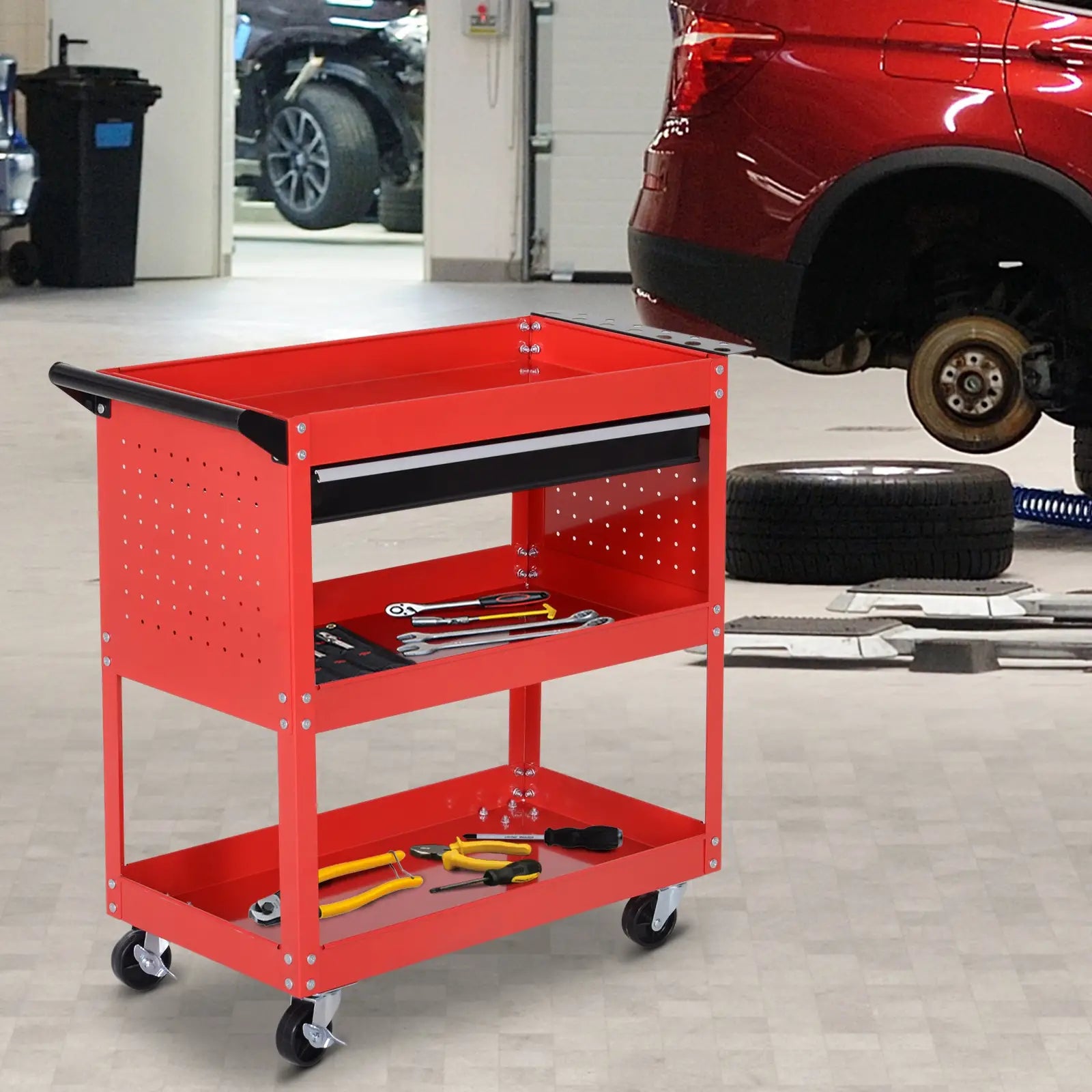 Nancy's Conselve Gereedschapswagen - Gereedschapskast - Gereedschapskist - Rood / Zwart - Staal - ± 80 x 35 x 75 cm
