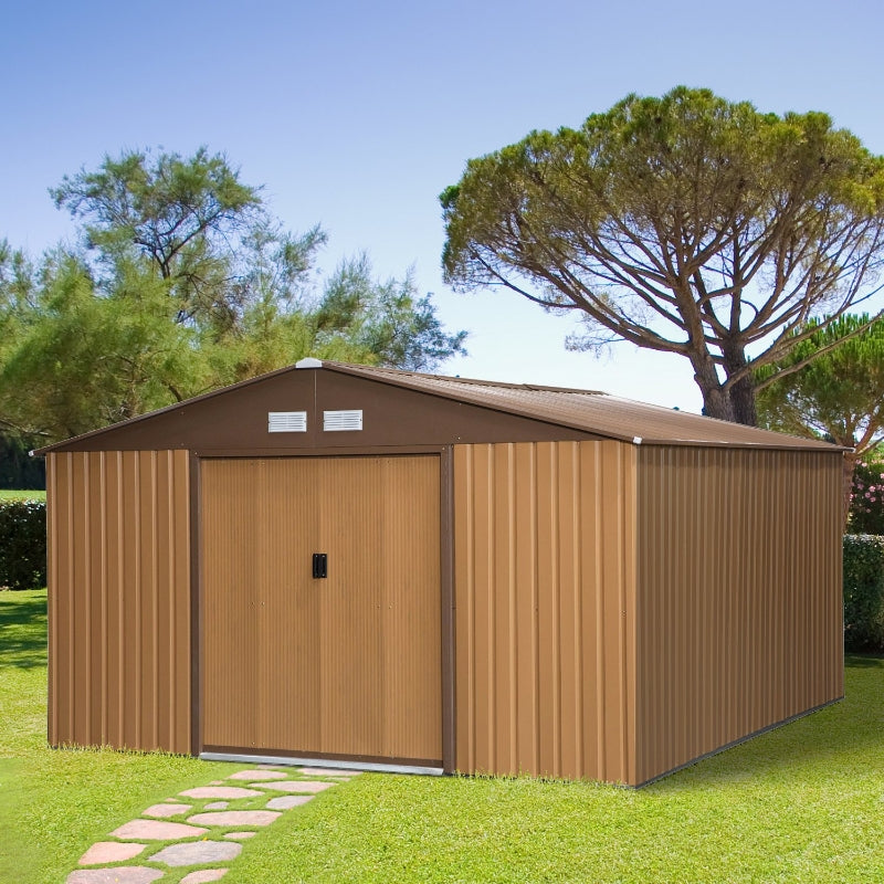 Nancy's Hamilton Steel tool shed XL, Garden shed Bicycle shed Brown 340 x 386 x 200 cm 