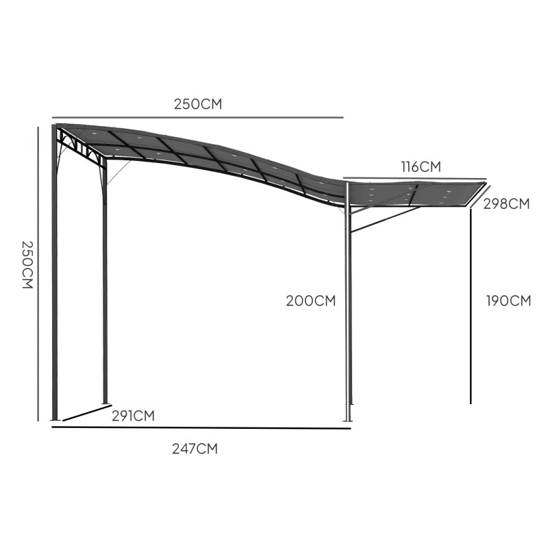 Nancy's Susa Terrasoverkapping - Luifel - Pergola Overkapping - UV-Bestendig - Uitklapbaar dak - Zwart / Grijs - 300 x 250 x 200–250 cm