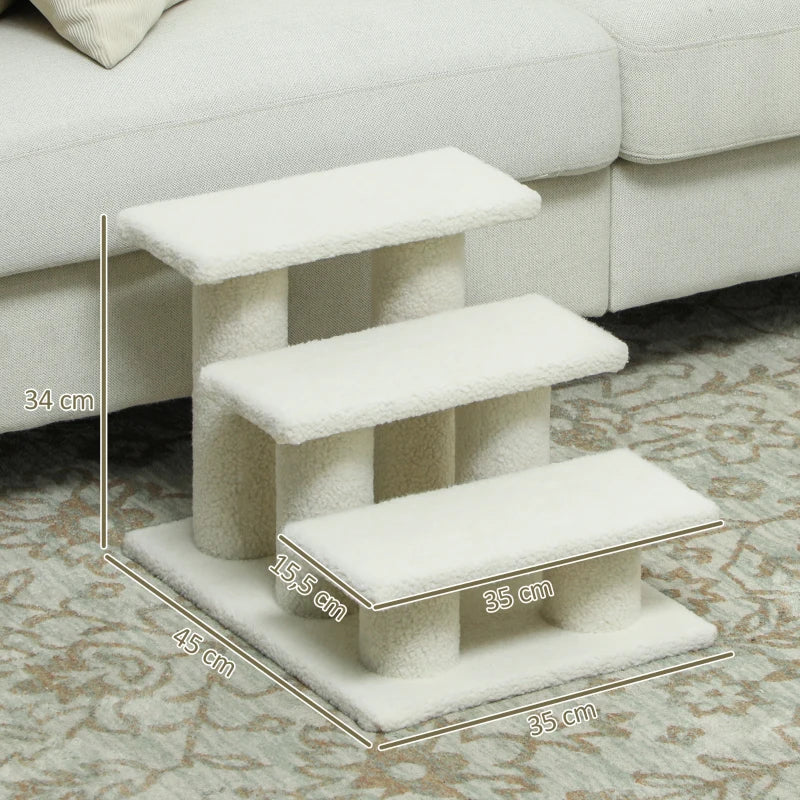 Nancy's Torno Kattentrap - Met 3 treden - Beige - Pluche - 45 x 35 x 34 cm