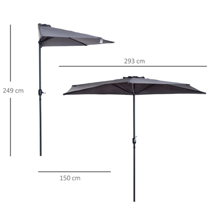 Nancy's Vacaville Parasol - Parasol de jardin - Protection solaire - Demi-rond - Manivelle - Aluminium - Demi-rond - Gris - Noir - ± 300 x 150 cm