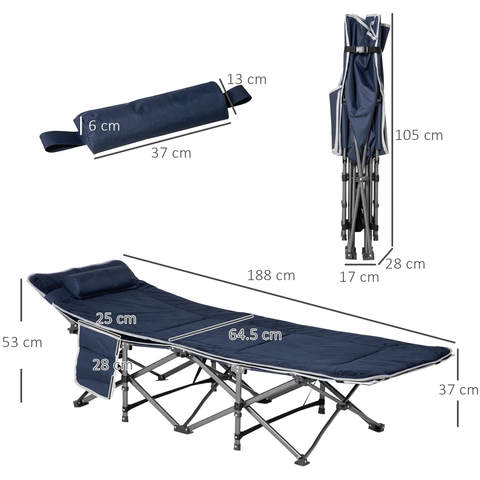 Nancy's Candela Campingbed - Stretcher - Veldbed - Vouwbed - Blauw - ± 190 x 65 x 55 cm