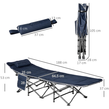 Nancy's Candela Campingbed - Stretcher - Veldbed - Vouwbed - Blauw - ± 190 x 65 x 55 cm