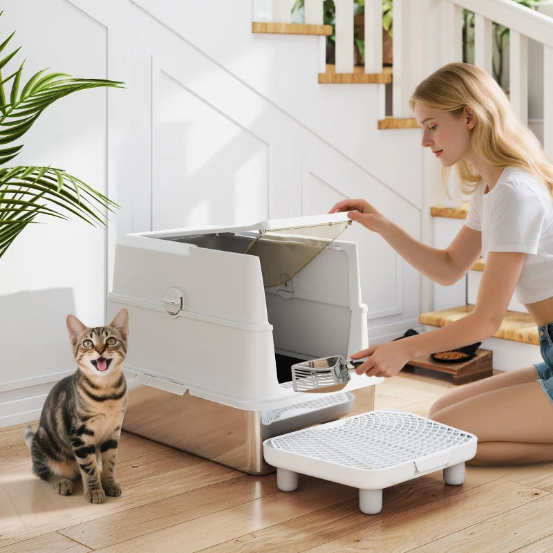 Nancy's Talla Kattenbak - Katten toilet - Katten WC met Deksel - RVS / Kunststof - ± 60 x 40 x 45 cm