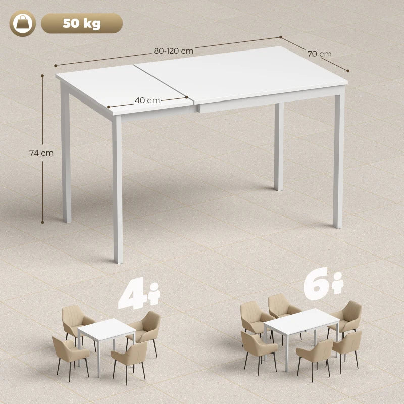 Nancy's Rosolina Eettafel Rechthoekig - Keukentafel - Uitschuifbaar 80-120 cm - Wit - MDF / Staal