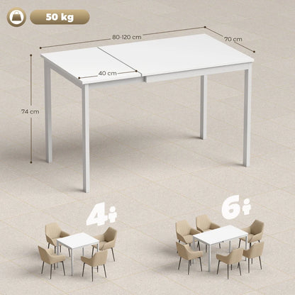 Nancy's Rosolina Eettafel Rechthoekig - Keukentafel - Uitschuifbaar 80-120 cm - Wit - MDF / Staal