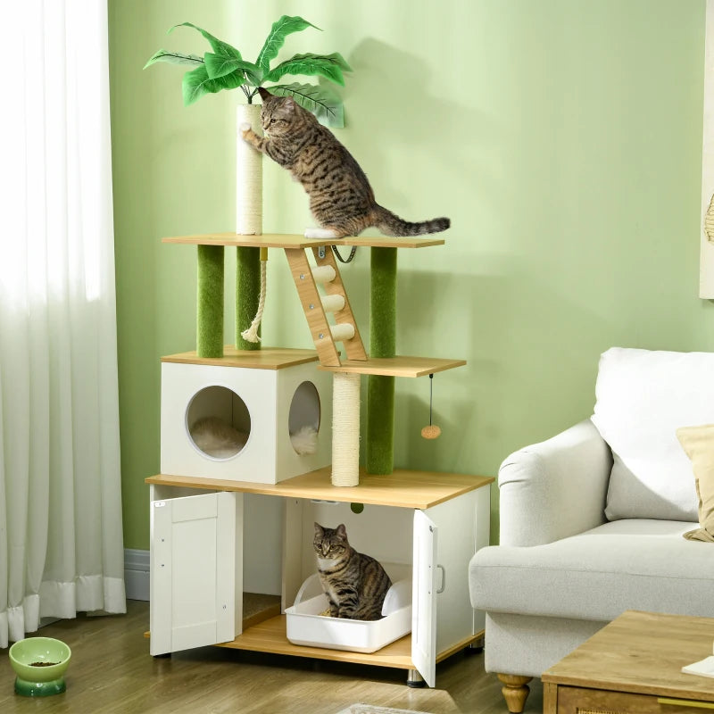 Nancy's Ovao Krabpaal - Kattengrot - Kattenhuis - Wit / Eiken - ± 80 x 50 x 160 cm