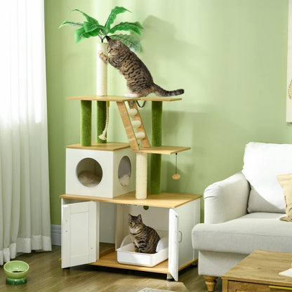 Nancy's Ovao Krabpaal - Kattengrot - Kattenhuis - Wit / Eiken - ± 80 x 50 x 160 cm