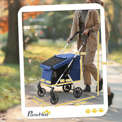 Nancy's Collegno Hondenwagen - Hondenbuggy - Kattenbuggy - Reiswagen voor Huisdieren - Blauw / Zilver