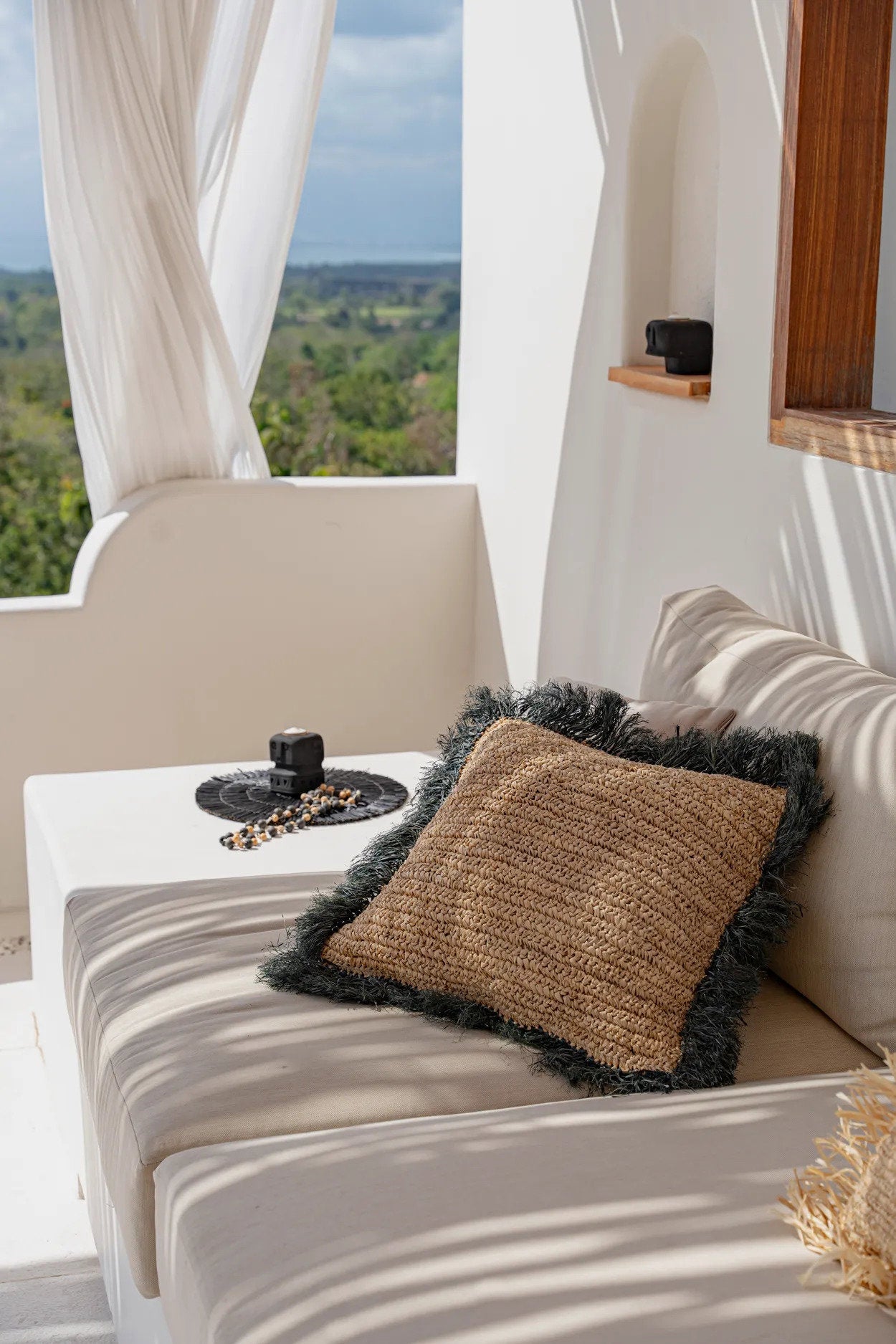 Bazar Bizar Raffia Cushion Cover - Natural Black - Raffia - 60 x 60 cm