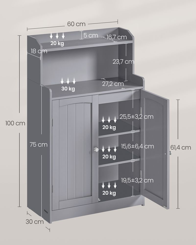 Nancy's Figueiras Badkamerkast - Badkamermeubel - Grijs - 60 x 30 x 100 cm