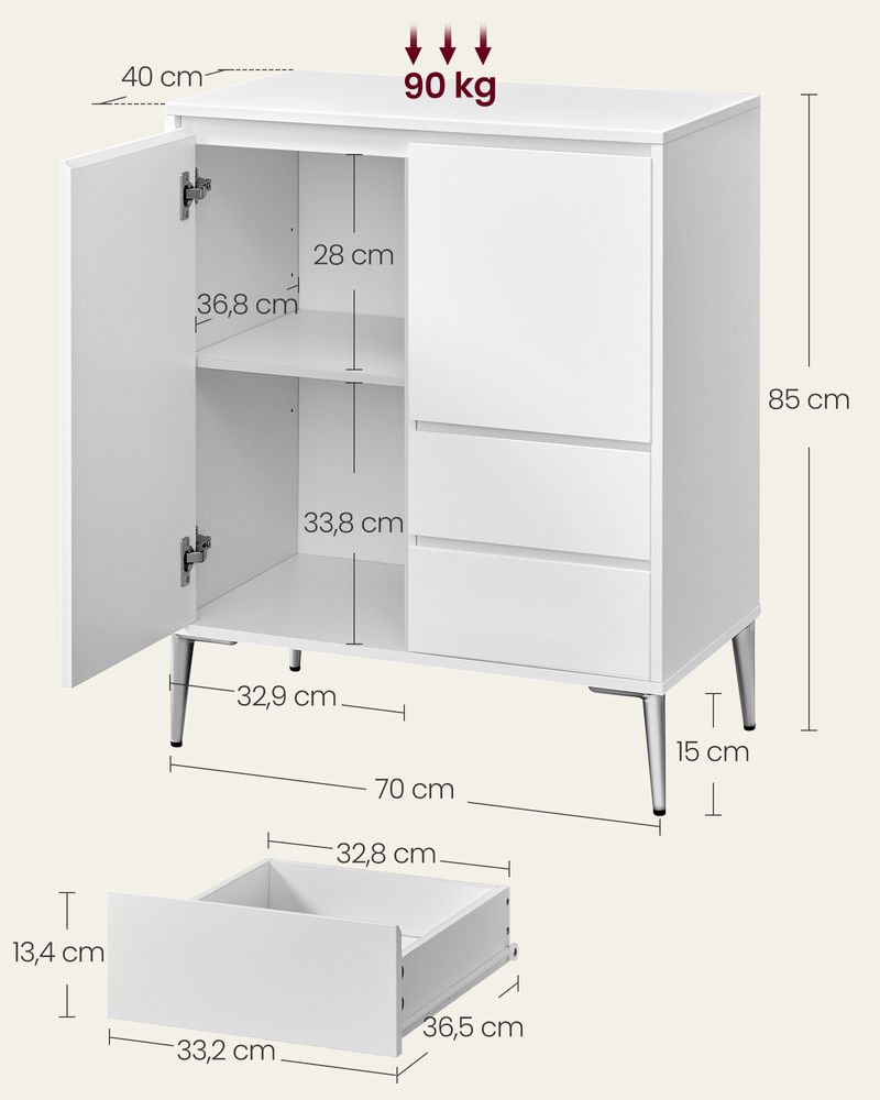Nancy's Basiglio Commode - Dressoir - Sideboard - Opbergkast - Wit - 70 x 40 x 85 cm